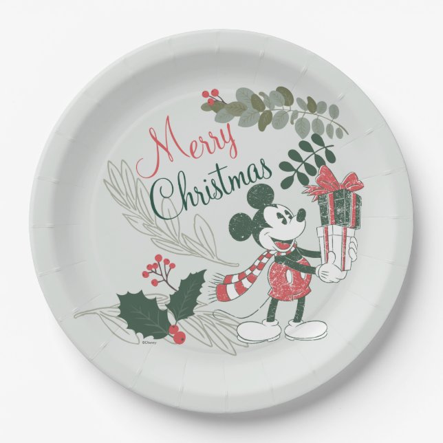 Assiettes En Carton Yuletide Joy | Joyeux Noël Mickey (Devant)