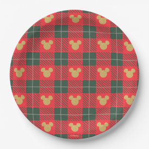 Assiettes En Carton Yuletide Joy   Mickey Christmas Plaid Motif
