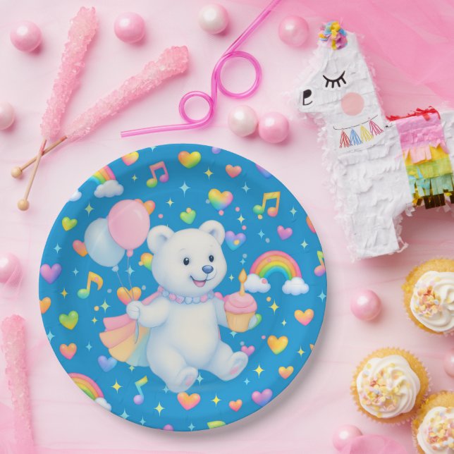Assiettes En Carton Zarah the Dancing Polar Bear • Paper Party Plates (Fête)