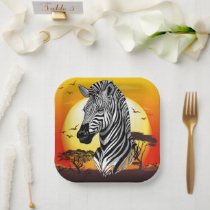 Assiettes En Carton Zebra African Savanna Wild Animal
