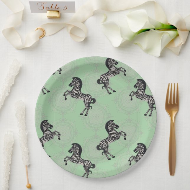 Assiettes En Carton Zebra sur Starburst avec Pale Green (Mariage)
