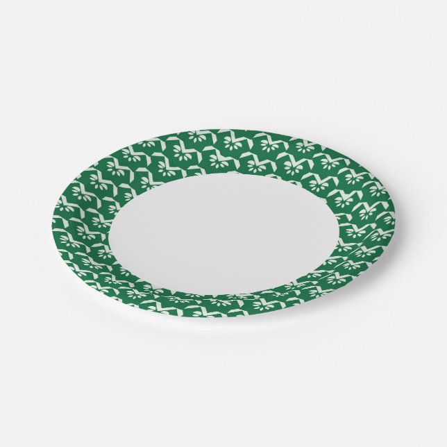 Assiettes En Carton Zigzag floral vert (Angle)