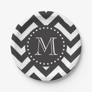 Assiettes En Carton Zigzag noir et blanc Chevron Monogramme