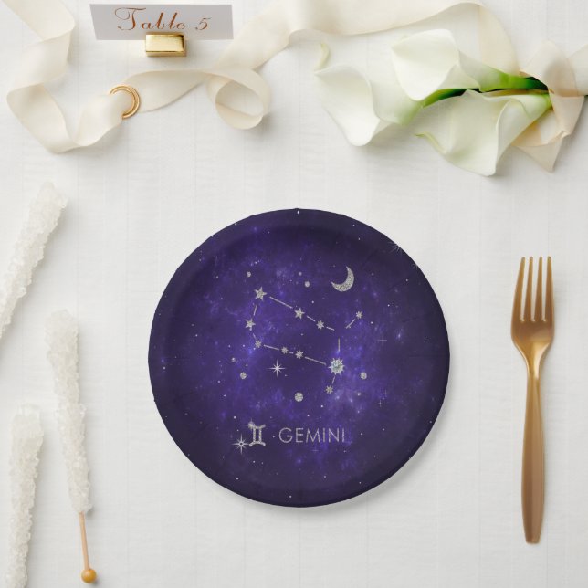 Assiettes En Carton Zodiac Purple Gemini | Horoscope d'astrologie cosm (Mariage)