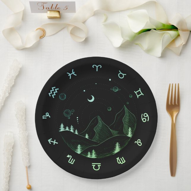 Assiettes En Carton Zodiac Wheel Mountain Landscape (Mariage)