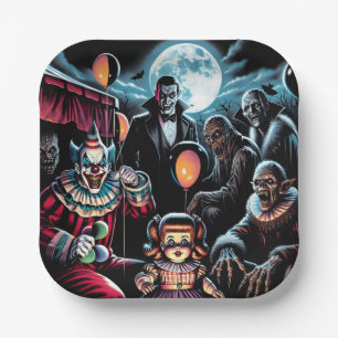 Assiettes En Carton Zombie, Clown, Vampire et poupée hantée Halloween