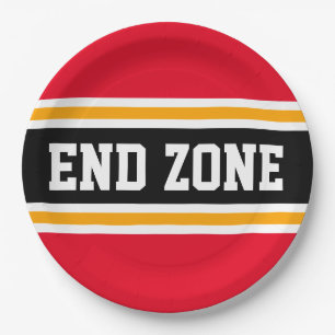 Assiettes En Carton ZONE DE FIN Fun Bright Red Black Football Stripes