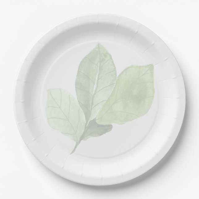 Assiettes en feuille d'aquarelle verte (Devant)