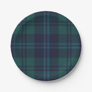 Assiettes en papier à carreaux tartan bleu marine 