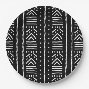 Assiettes en papier à motif Bogolan noir africain
