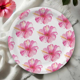 Assiettes en papier à motif de fleurs d'hibiscus r