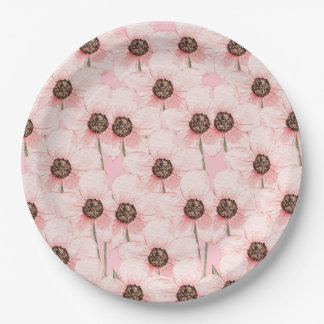 Assiettes en papier à motif floral rose