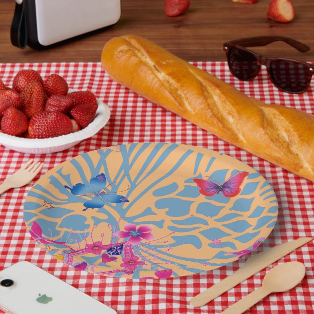 Assiettes en papier à motif papillon floral élégan (Pique-nique)