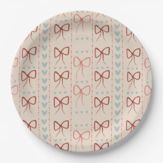 Assiettes en Papier à Nœuds et Cœurs Délicats