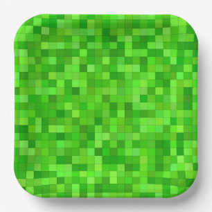 Assiettes en papier à pixels verts, fête de constr