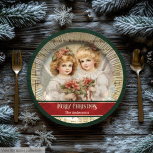 Assiettes en papier ange de Noël vintage Monogramm