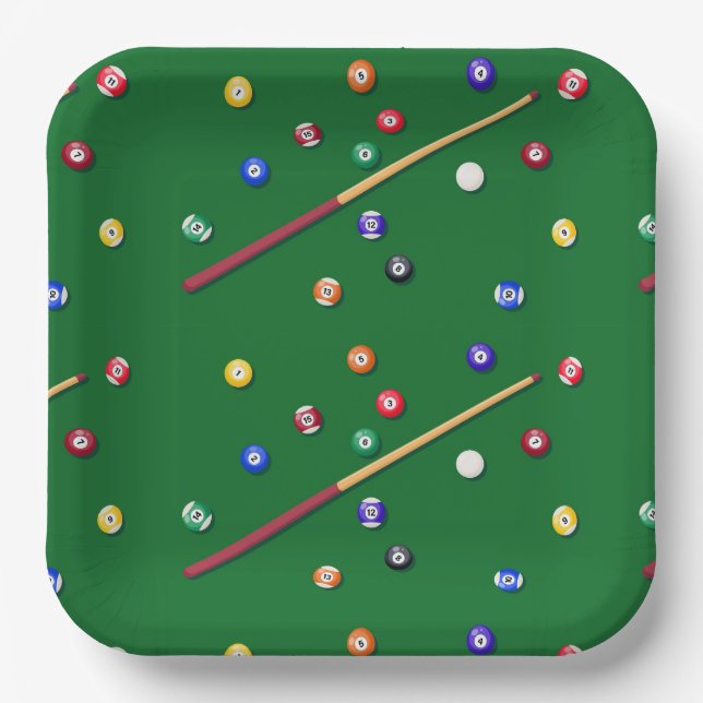 Assiettes en Papier Billard, Fête de Billard Améri (Recto)