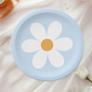 Assiettes en papier bleu pâle rétro daisy boho