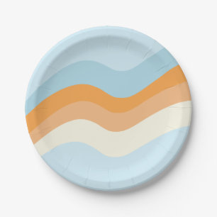 Assiettes en papier bleues et oranges Groovy Retro