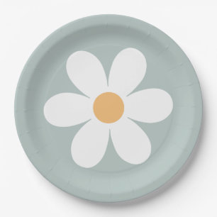 Assiettes en papier bleues Retro Daisy