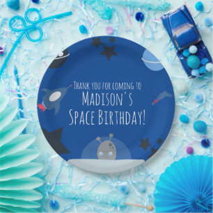 Assiettes en papier bleues thème alien pour annive