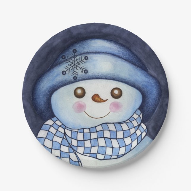 Assiettes en Papier Bonhomme de Neige Fête de Noël (Devant)
