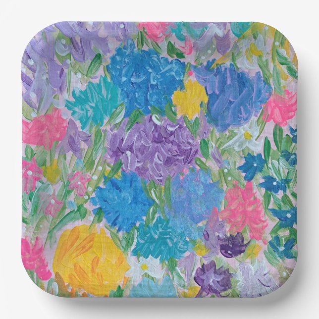 Assiettes en papier carrées de 9" Floral Majesty (Recto)