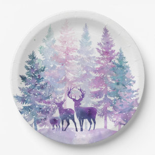 Assiettes en papier cerfs de Noël forêt fantaisist