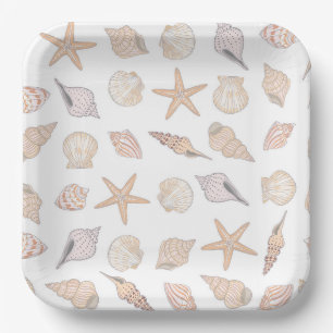 Assiettes en papier Coquillages, Bord de mer 