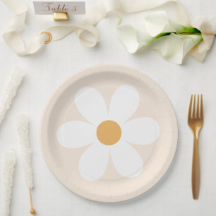 Assiettes en papier crème rétro bohème à marguerit