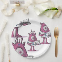Assiettes en papier de monstres comptables violets
