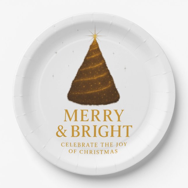 Assiettes en papier de Noël en or Merry & Bright (Devant)