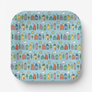 Assiettes en papier de quartier fantaisie mignon d