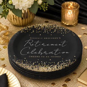 Assiettes en papier de retraite Paillettes Noir et
