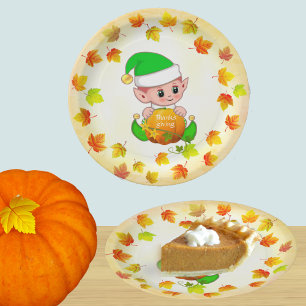 Assiettes en papier de Thanksgiving avec un elfe m