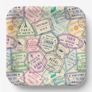 Assiettes en papier de voyage, fête de timbres de