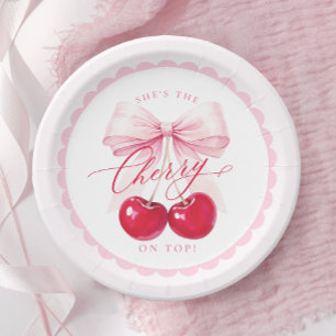 Assiettes en Papier Élégante Cerise sur le Dessus