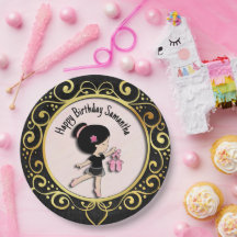 Assiettes en papier élégantes Ballerina Noir et Or