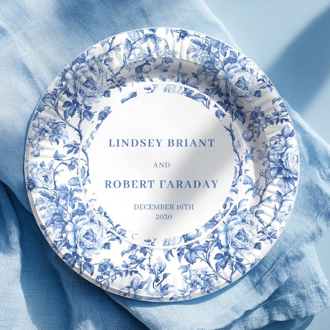 Assiettes en papier élégantes pour mariage aux ros (Blue Roses Elegant Wedding Paper Plates)