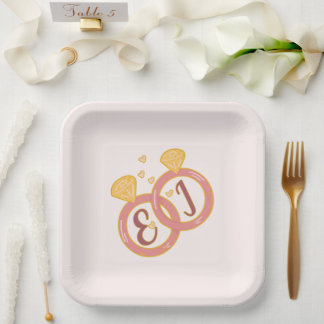 Assiettes en Papier Engagement Floral Rose Éditabl