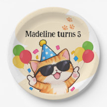 Assiettes en Papier Fête d'Anniversaire Chat Chato