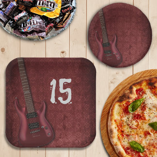 Assiettes en papier fête d'anniversaire Guitare Él