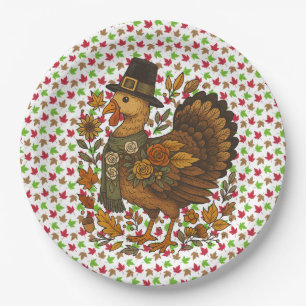 Assiettes en papier Feuilles d'automne et M. Dinde