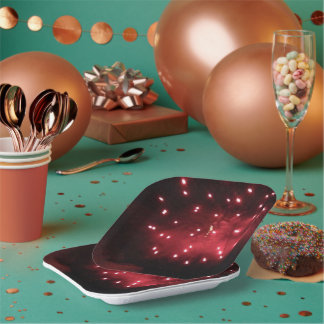 Assiettes en papier Feux d'artifice rouges