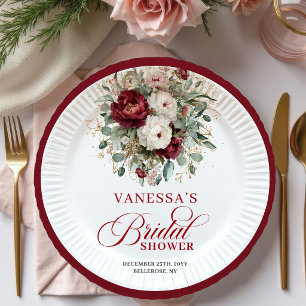 Assiettes en Papier Fleurs Rouge Profond Élégantes
