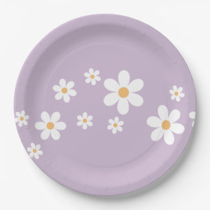 Assiettes en papier fleurs violettes Retro Daisy