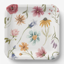 Assiettes en papier floral aquarelle