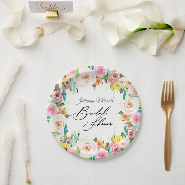 Assiettes en papier floral pastel (Mariage)