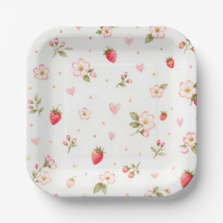 Assiettes en papier fraise aquarelle