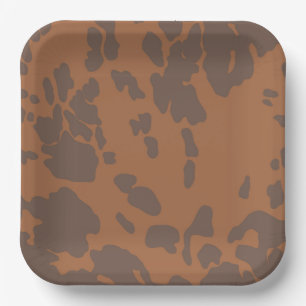 Assiettes en papier imprimé vache marron